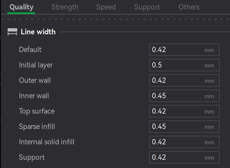 Bambu Studio Prepare screen line width parameters